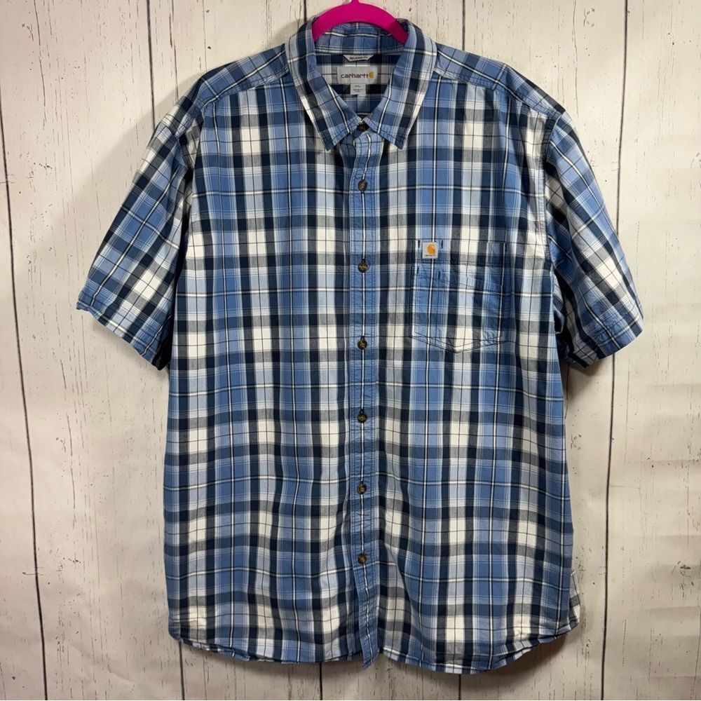 Carhartt Mens Relaxed Fit Cotton Short Sleeve Plaid Casual Button Down Shirt